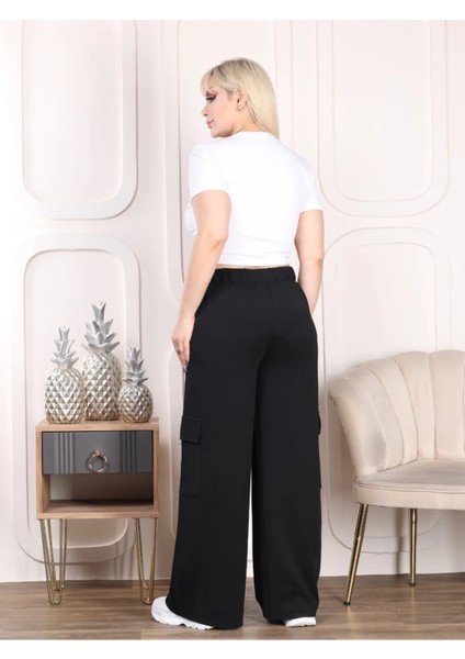 Kadın Büyük Beden Kargo Cepli Beli Lastikli Esnek Krep Pantolon indirimleri