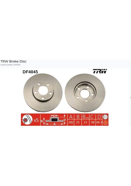 Ön Fren Aynası Passat-Variant1.8 T 1.9tdi 2.3 Vr5 2.8 (10.96/11.00) (282X25X5DLXHAVALI)