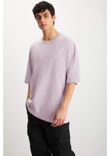 Rhett Erkek Oversize Fit Bol Kesim %100 Organik Pamuklu Basic Örme Pembe T-shirt