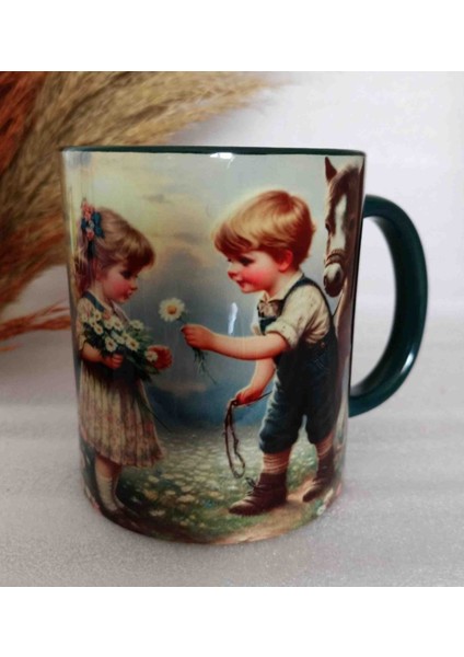 Küçük Romantik Vintage Baskı Büyük Boy Kupa
