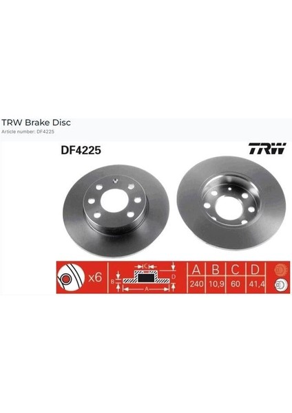 Ön Fren Aynası Corsa C 1.0-1.2 16V (0111) (240X11X4DL Dolu)