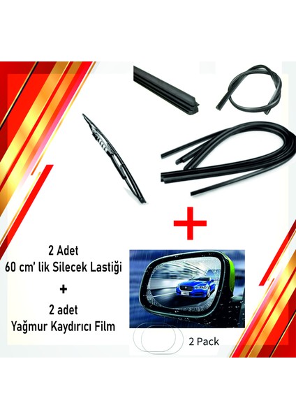 Her Sileceğe Uygun Oto Cam Silecek Lastiği 60 CM(600MM) 2 Adet + Yağmur Kaydırıcı Film 2 Adet