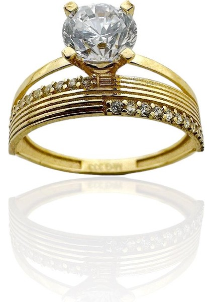 Tek Taş Alyans Ikili Tvin Model 8 Ayar Altın Yüzük