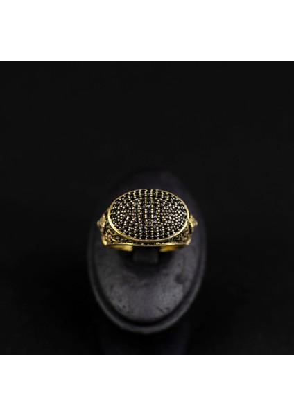 Yatay Oval Pave 925 Ayar Gümüş Erkek Yüzük