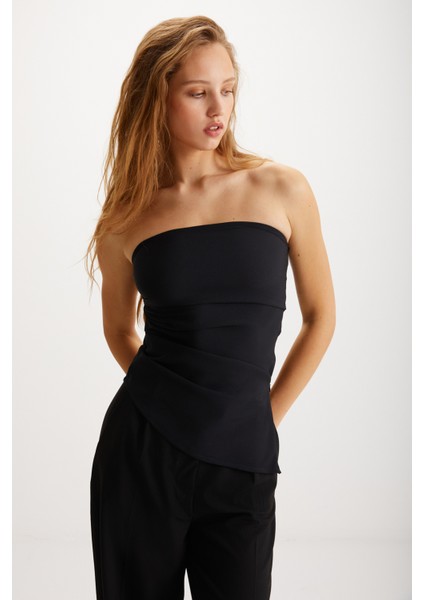 Imelda Kadın Yan Drape Detaylı Straplez Siyah Bluz fırsatları