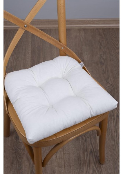 Lina Krem Pofidik Sandalye Minderi Özel Dikişli Bağcıklı 40X40Cm