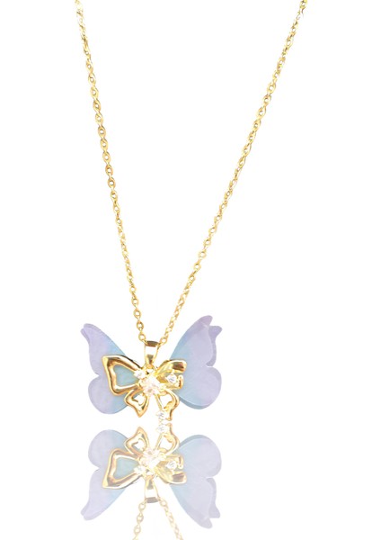Altın Kaplama Tüllü Kelebek Butterfly Çelik Kolye 316L Steell