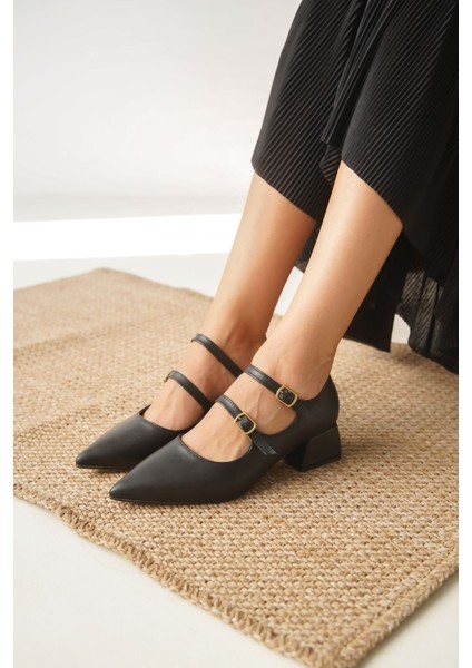 Kadın Jovis Kısa Topuklu Ayakkbı - Siyah-Deri