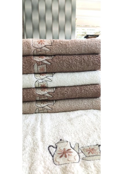 6'lı Set Çeyizlik 30X50 Cm. Mutfak Havlu Seti Çaydanlık Fincan Nakışlı modelleri