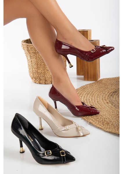 Kayra Bordo Çift Tokalı Detaylı Sivri Burunlu Stiletto fırsatları