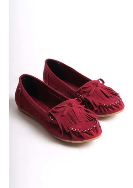 PS-100 Bordo Süet Püsküllü Günlük Kadın Babet modelleri