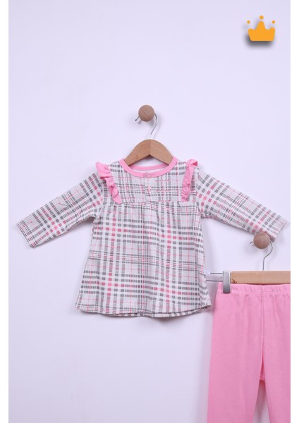 Babyhola %100 Pamuk Kareli Fırfır Detaylı 2'li Takım 24124