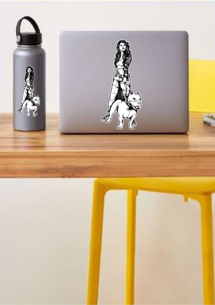 Köpek Pitbull ve Kadın Araba Oto Motosiklet Karavan Sticker 00461