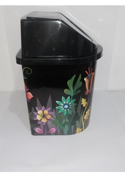 24X13 cm Ebatınta 3lt Klick Kapaklı Siyah Çiçek Desenli Lüks Şık Çöp Kovası modelleri