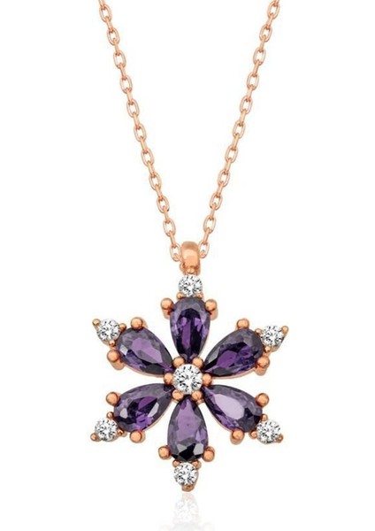 Lotus Çiçeği Mor Taşlı Kadın Kolye BBB22K