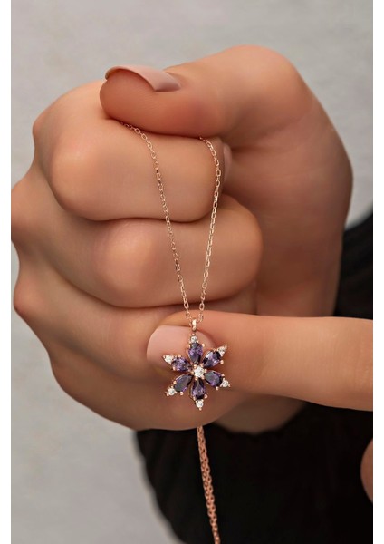 Lotus Çiçeği Mor Taşlı Kadın Kolye BBB22K fırsatları