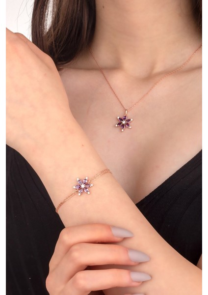 Lotus Çiçeği Mor Taşlı Kadın Kolye BBB22K indirimleri