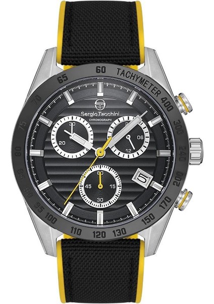 ST.1.10421-2 Fonksiyonlar Aktif Tachymeter Silikon Kordon Siyah Erkek Kol Saati