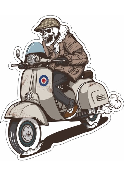 Vespalı Motorcu Kurukafa Araba Oto Motosiklet Sticker 00467