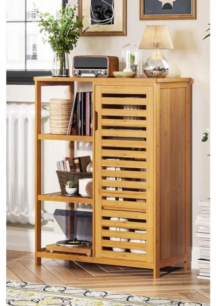 Bambu Masif 3 Raflı Tek Kapaklı Çok Amaçlı Düzenleyici organizer dolap DB-0005