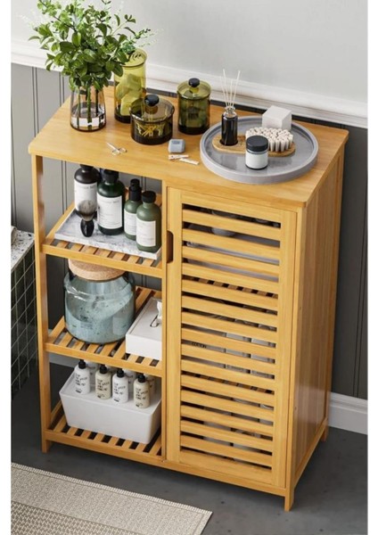 Bambu Masif 3 Raflı Tek Kapaklı Çok Amaçlı Düzenleyici organizer dolap DB-0005