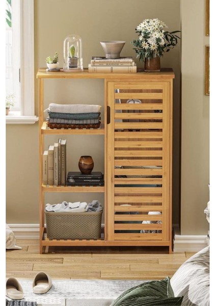 Bambu Masif 3 Raflı Tek Kapaklı Çok Amaçlı Düzenleyici organizer dolap DB-0005