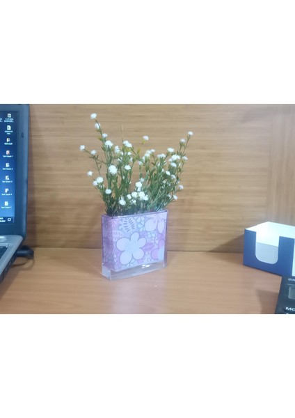 Vazo Dahil,Vazoda Çiçek,Beyaz Yapay Çiçek,Vazo Dekoratif Pembe Çiçekli 10x15x3cm modelleri