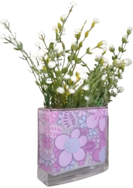 Vazo Dahil,Vazoda Çiçek,Beyaz Yapay Çiçek,Vazo Dekoratif Pembe Çiçekli 10x15x3cm fırsatları