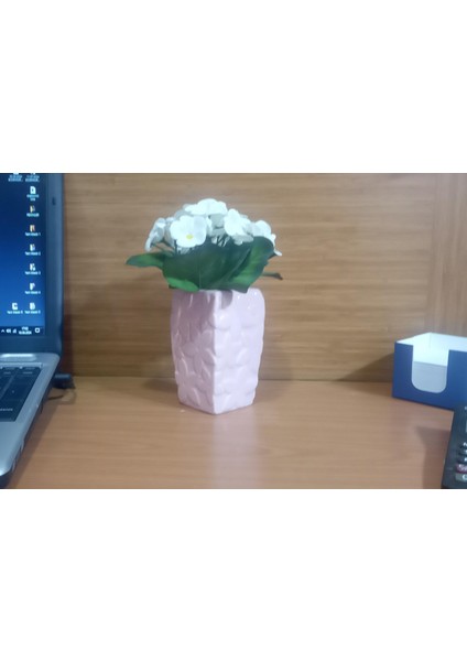 Vazo Dahil,Vazoda Çiçek,Beyaz Yapay Çiçek,Vazo Dekoratif Çiçekli Pembe 7x7x17cm