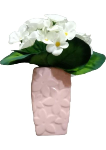 Vazo Dahil,Vazoda Çiçek,Beyaz Yapay Çiçek,Vazo Dekoratif Çiçekli Pembe 7x7x17cm