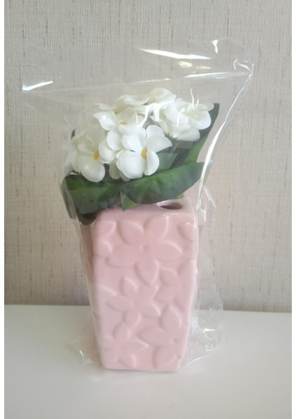 Vazo Dahil,Vazoda Çiçek,Beyaz Yapay Çiçek,Vazo Dekoratif Çiçekli Pembe 7x7x17cm