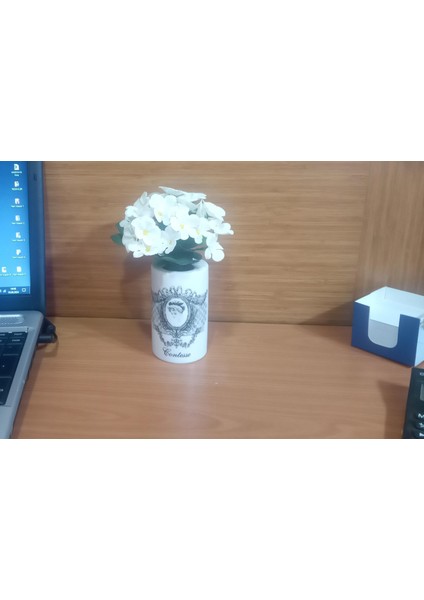 Vazo Dahil,Vazoda Çiçek,Beyaz Yapay Çiçek,Vazo Dekoratif Kraliçe Model 7x7x16cm