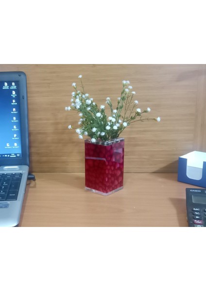 Vazo Dahil,Vazoda Çiçek,Beyaz Yapay Çiçek,Vazo Dekoratif Kalpli 7x7x17cm