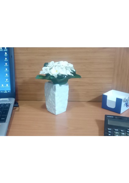 Vazo Dahil,Vazoda Çiçek,Beyaz Yapay Çiçek,Vazo Dekoratif Çiçekli Su Yeşili 7x7x17cm