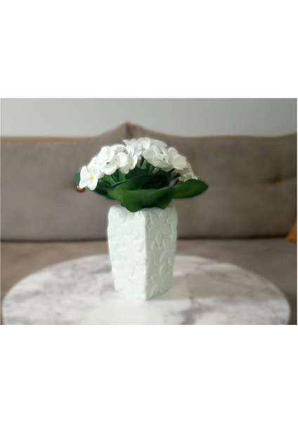Vazo Dahil,Vazoda Çiçek,Beyaz Yapay Çiçek,Vazo Dekoratif Çiçekli Su Yeşili 7x7x17cm