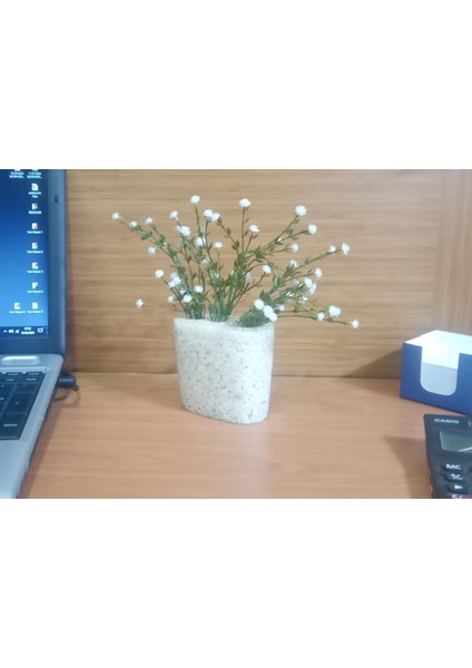 Vazo Dahil,Vazoda Çiçek,Beyaz Yapay Çiçek,Vazo Dekoratif Deniz Taşı El Yapımı 10x5x14cm modelleri