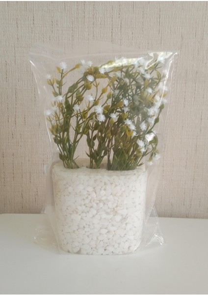 Vazo Dahil,Vazoda Çiçek,Beyaz Yapay Çiçek,Vazo Dekoratif Deniz Taşı El Yapımı 10x5x14cm indirimleri
