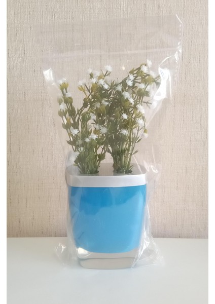 Vazo Dahil,Vazoda Çiçek,Beyaz Yapay Çiçek,Vazo Dekoratif Gri Mavi Poliresin 8x4x16cm indirimleri