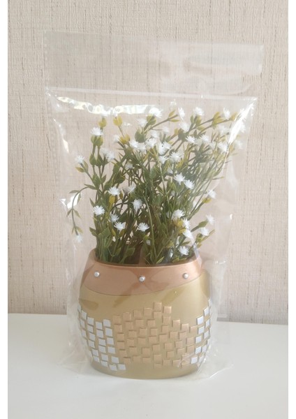VazoDahil,Vazoda Çiçek,Beyaz Yapay Çiçek,Vazo Dekoratif Altın Mozaik Poliresin 10x15x5cm indirimleri
