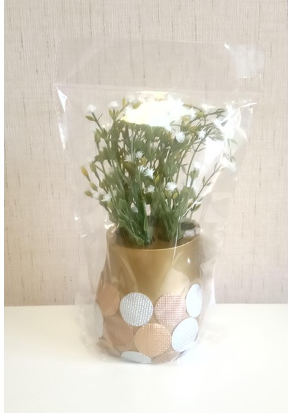 Vazo Dahil,Vazoda Çiçek,Beyaz Yapay Çiçek,Vazo Dekoratif Altın Puanlı Poliresin 9x9x15cm indirimleri