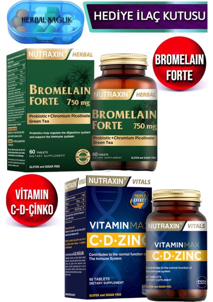 Bromelain Forte 60 Adet Tablet + Nutraxin Vitamin Max C-D-Çinko 60 Adet Tablet
