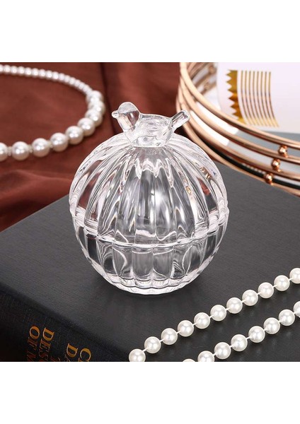 Kuş Figürlü Kapaklı Yuvarlak Cam Şekerlik