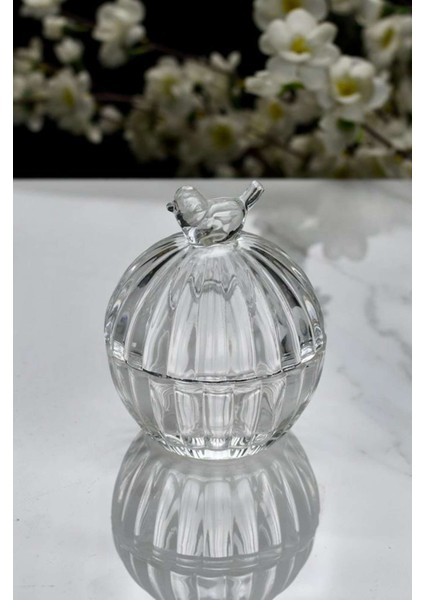 Kuş Figürlü Kapaklı Yuvarlak Cam Şekerlik fiyatları