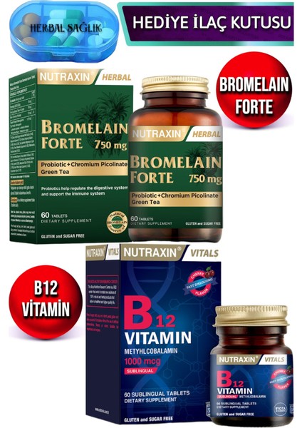 Bromelain Forte 60 Adet Tablet + Nutraxin B12 Vitamini 60 Adet Tablet