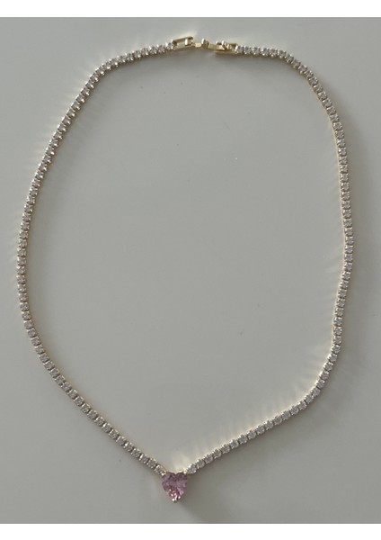 Kararmaz Çelik Zirkon Taşlı Pembe Kalp Choker Kolye fırsatları
