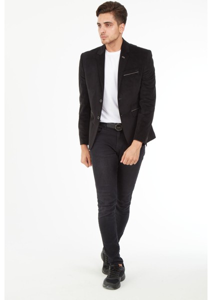 G-192 Dar Kalıp Örme Kumaş Siyah Erkek Blazer Ceket fiyatları
