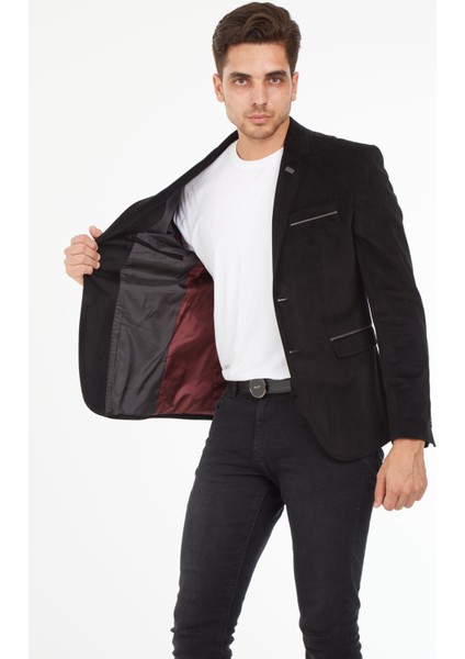 G-192 Dar Kalıp Örme Kumaş Siyah Erkek Blazer Ceket modelleri