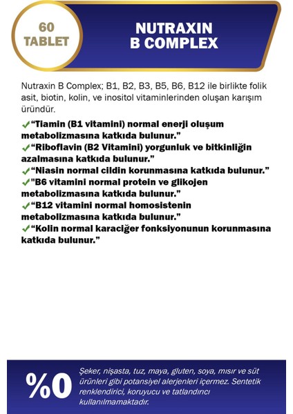 B Complex- (B1-B2-B3-B5-B6-B12) 60 Adet Vitamin Tablet fiyatları