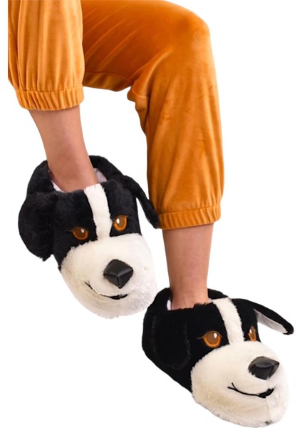 Unisex Sevimli Köpek Figürlü Kaymaz ve Ses Yapmaz Taban Ev Panduf Siyah fiyatları