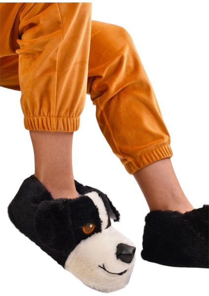 Unisex Sevimli Köpek Figürlü Kaymaz ve Ses Yapmaz Taban Ev Panduf Siyah modelleri